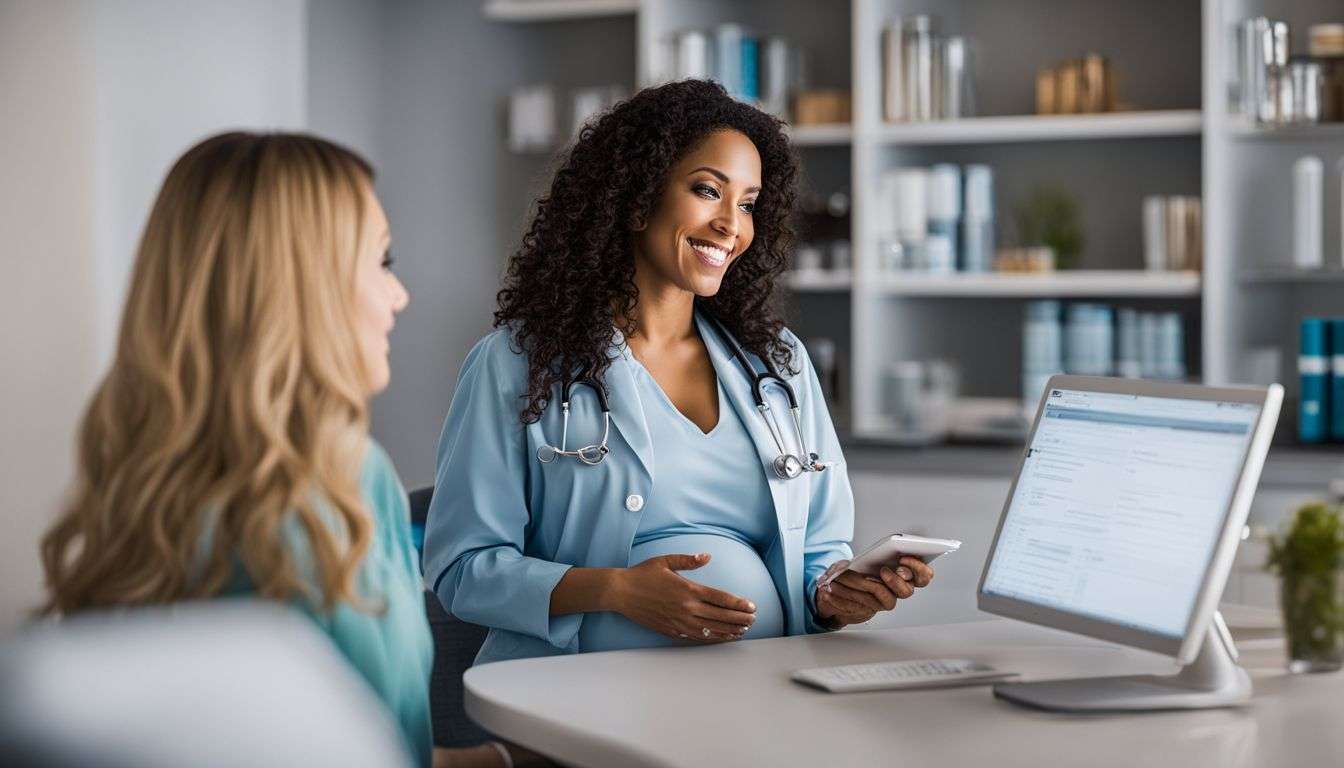 A pregnant woman consulting her doctor about collagen supplements.