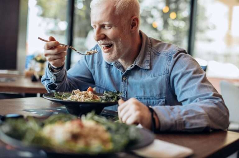 man eating healthy meal