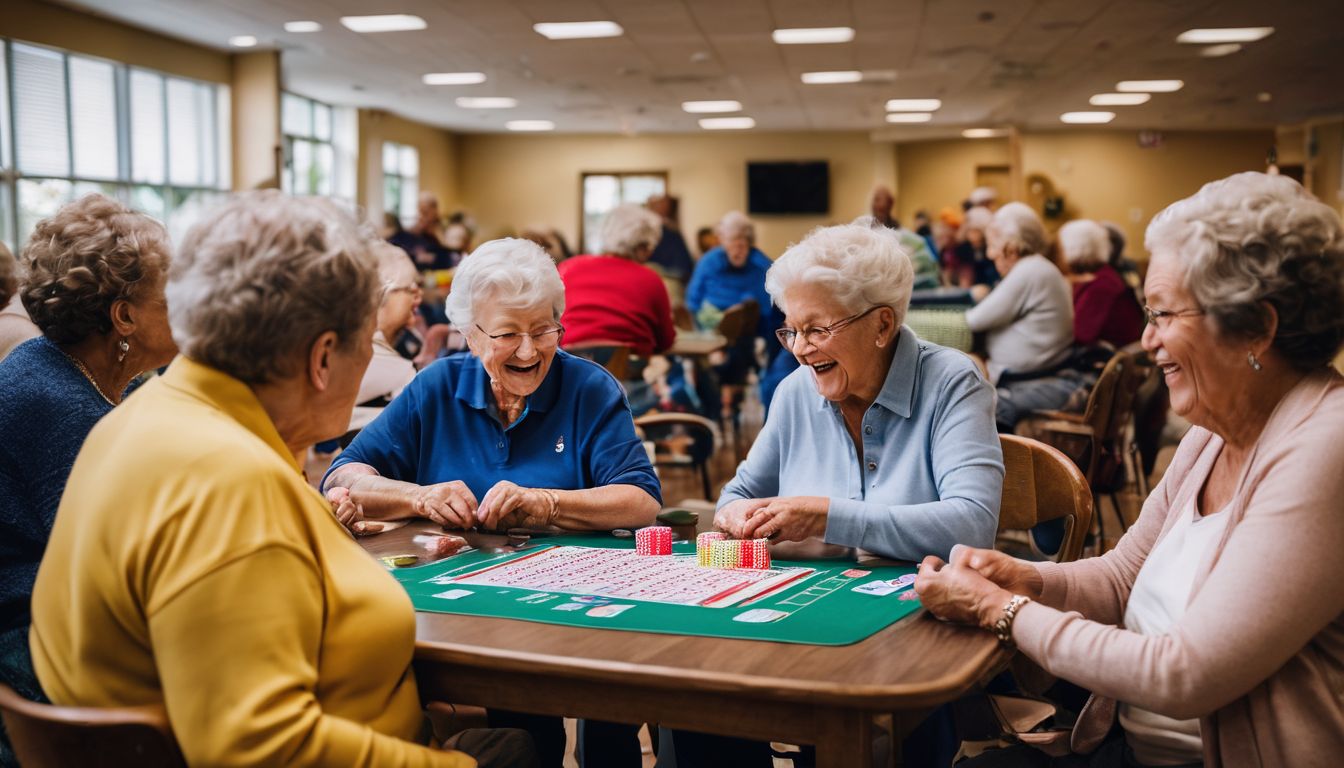 A group of seniors enjoying a game of bingo in a community center.